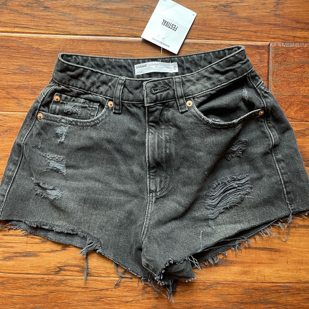 Black denim shorts